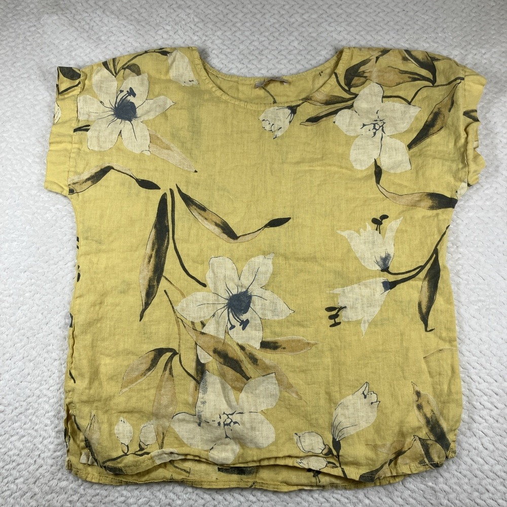Bellambia 100% Linen Top‎ Women's Medium Floral Boho Coastal Italy Lagenlook
